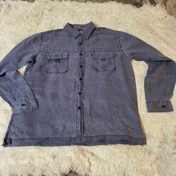 Weekendz off long sleeve cargo indy ink button down linen shirt L - Picture 1 of 6